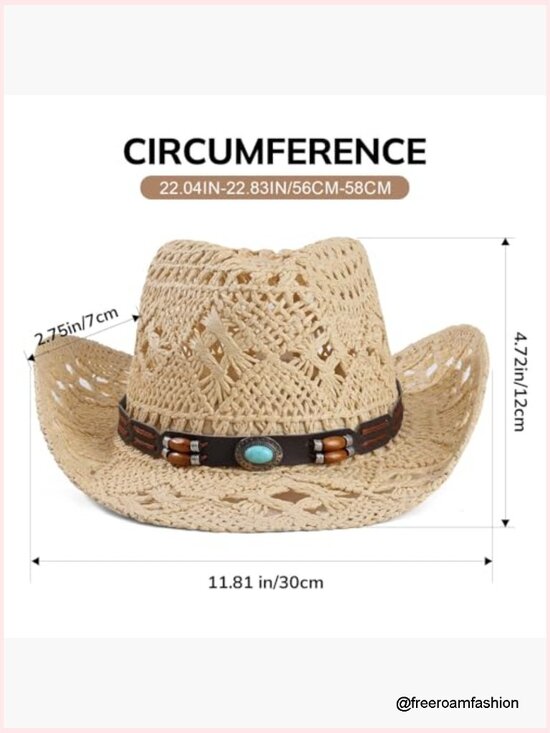 Western Straw Cowboy Cowgirl Hat Wide Brim Unisex Sun Hat